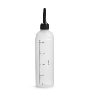 Applikationsflaske klar/hvid m/sort tud 200 ml.